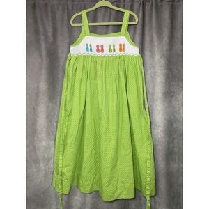 Velani Classics Girls Sz 6X Green Polka Dot Smocked Flip Flop Sundress Cotton